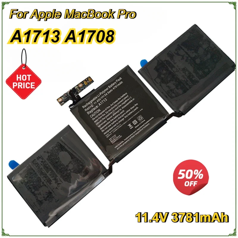 

New A1713 Laptop Battery for Apple MacBook Pro 13'' A1708 2016 Year 11.4V 4781mAh Bateria Notebook