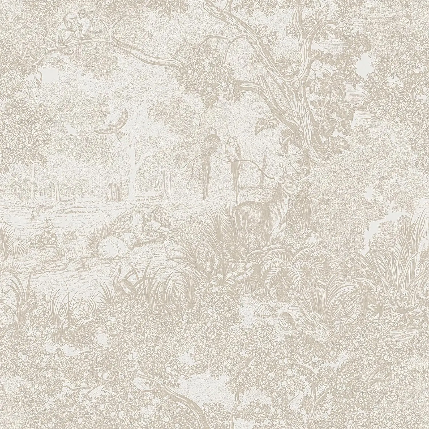 

Peel and Stick Wallpaper Beige Neutral Vintage Forest Animals Floral Wallpaper Removable Self-Adhesive Contact Paper for Bedroom