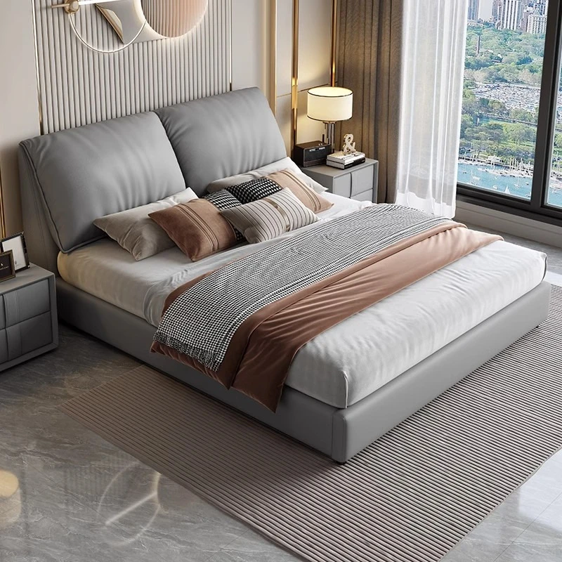 comfortable white double bed minimalist modern light luxury leather bed frame master bedroom somieres y marcos de cama furniture