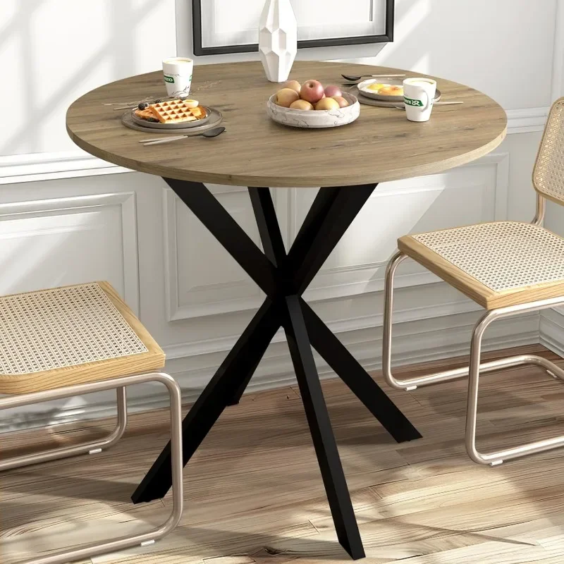 

31.5" Round Dining Table for 2-4 People, Modern Circle Kitchen Table with Intersecting Metal Pedestal and Wooden Tabletop