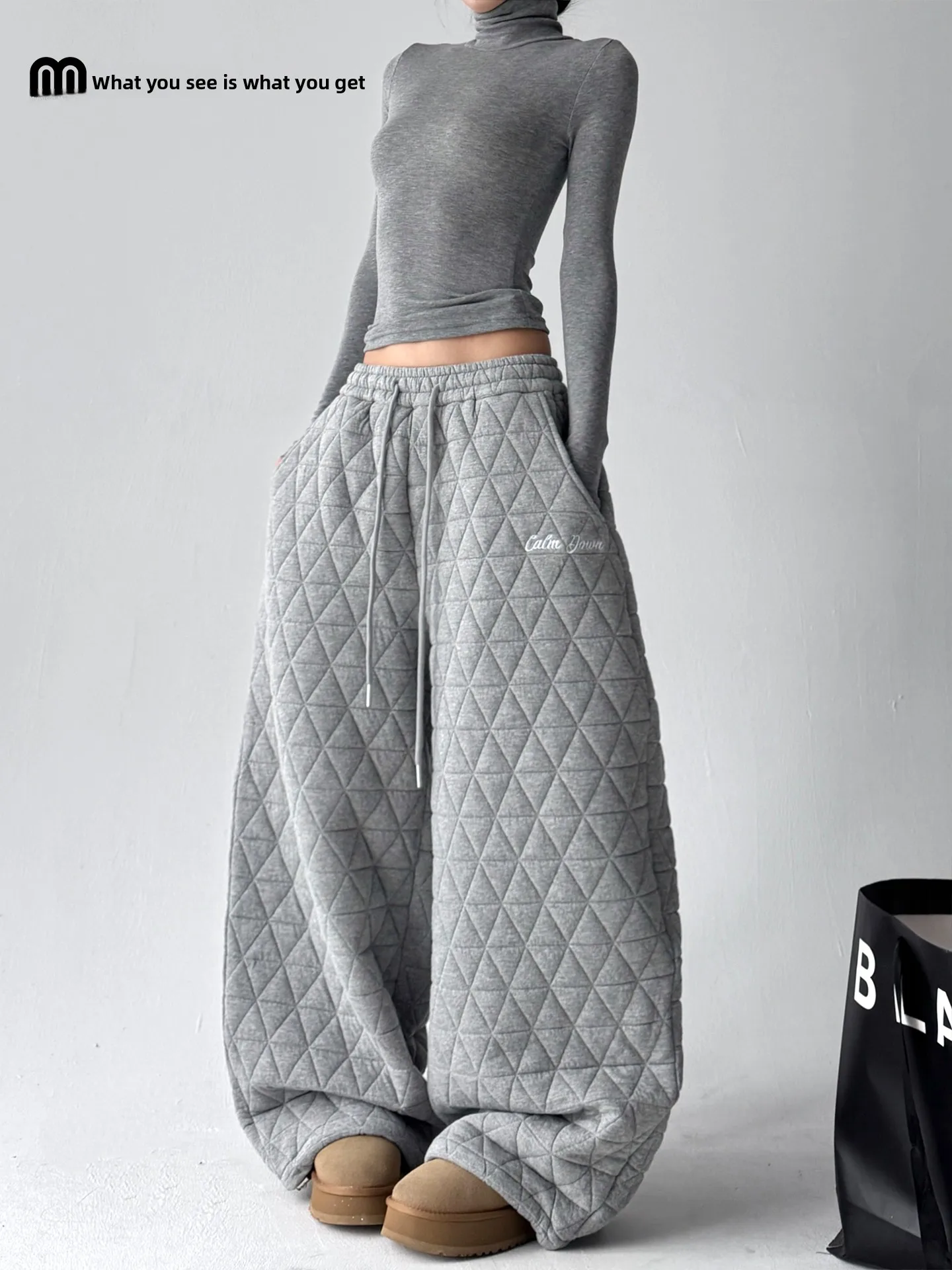 

Thiened Cotton Trousers for Women Winter High Waist Straight Leg Casual Pants Warm Wide Leg Loose Fit Long Trousers