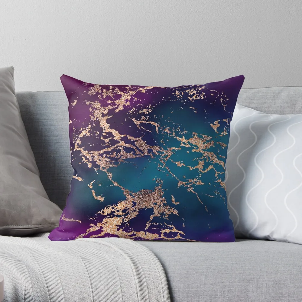 

Jewel Tone Rose Gold Marble | Turquoise Blue and Purple Throw Pillow Luxury Cushion Cover Christmas Pillow Custom Cushion