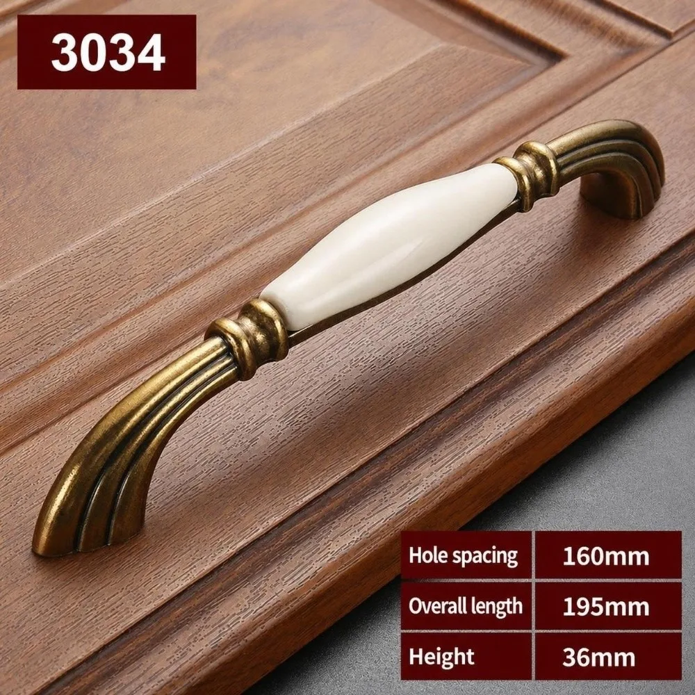 Zinc Alloy Ceramic Cabinet Pulls European Style Retro Vintage Drawer Handles Sturdy Antique Gold Antique Dresser Knobs Furniture