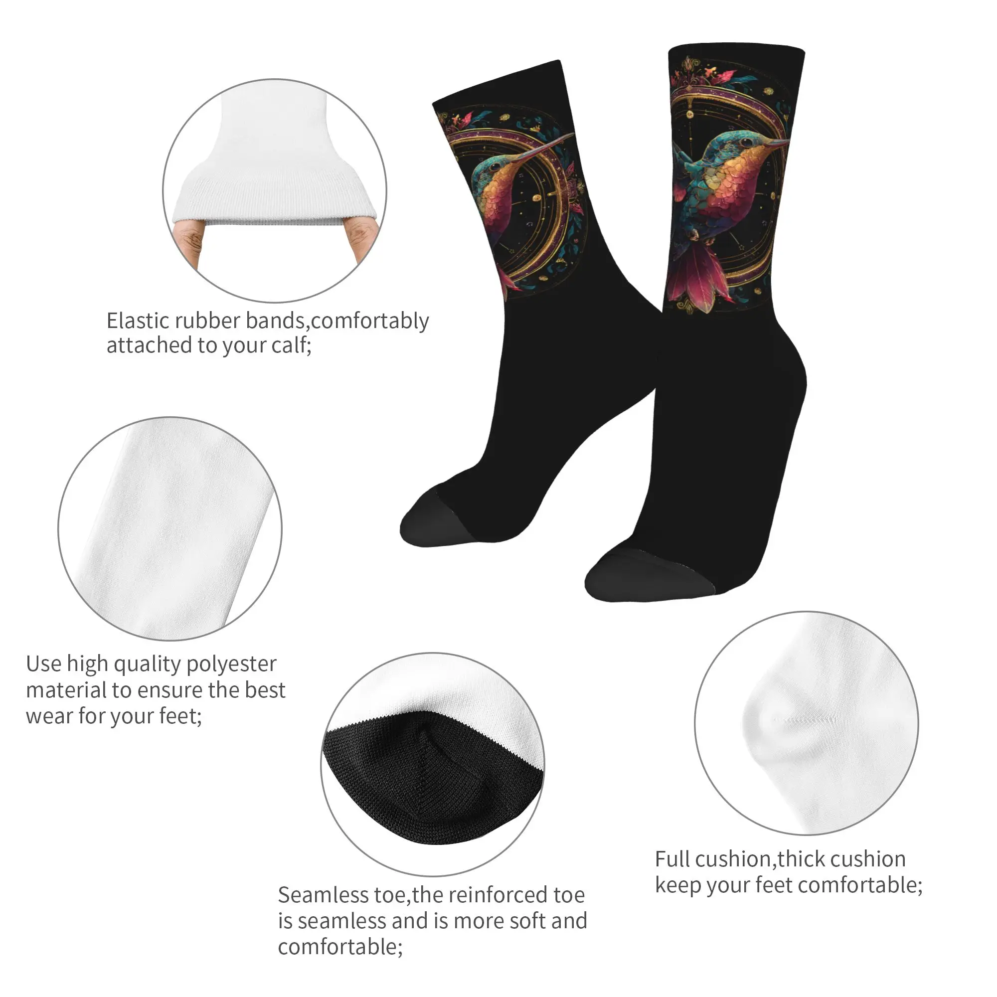 Hummingbird Animal Lover Art Tropical Bird Socks Men's Women's Socks Hip Hop Spring Summer Autumn Winter Middle Tube Socks Gifts