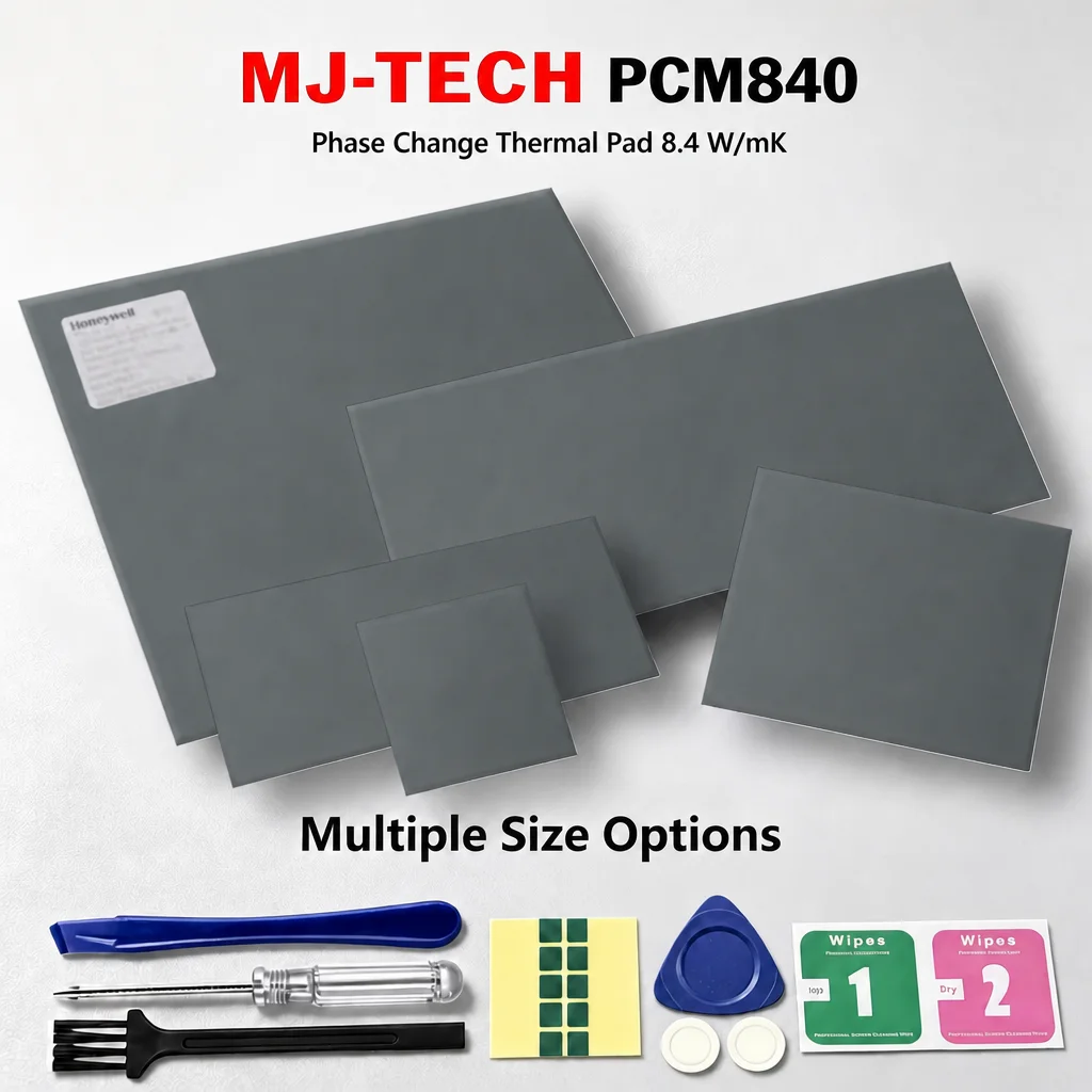 MJ-TECH PCM840 Phase Change Thermal Pad 8.4W/mK Thermal Grease Pad for CPU GPU Laptop PC Cooling 45°C 0.2/0.25mm
