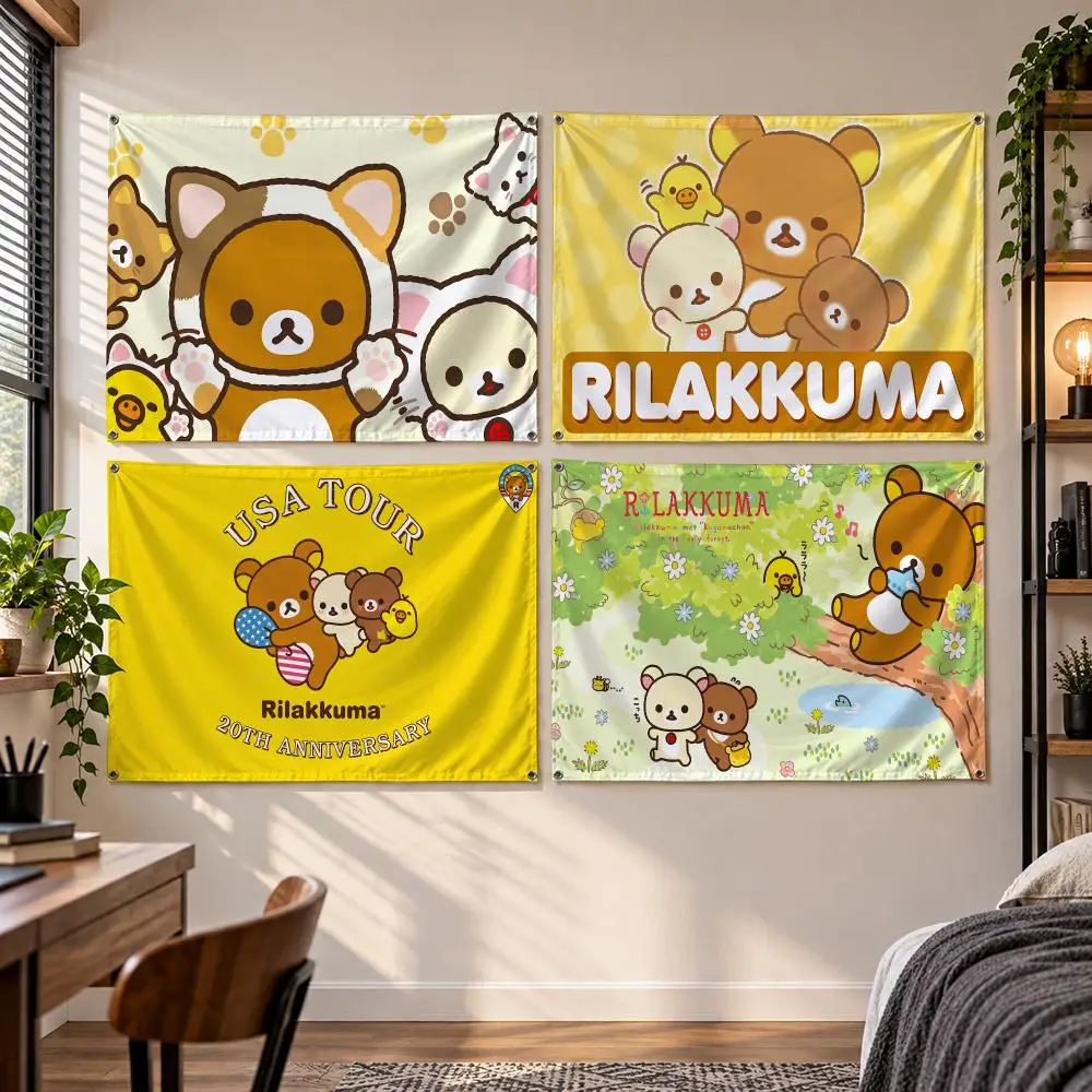 Character R-Rilakkuma Flags Banner Decor for Bedroom,Garden,Party,Club,Gaming Room,Indoor Outdoor