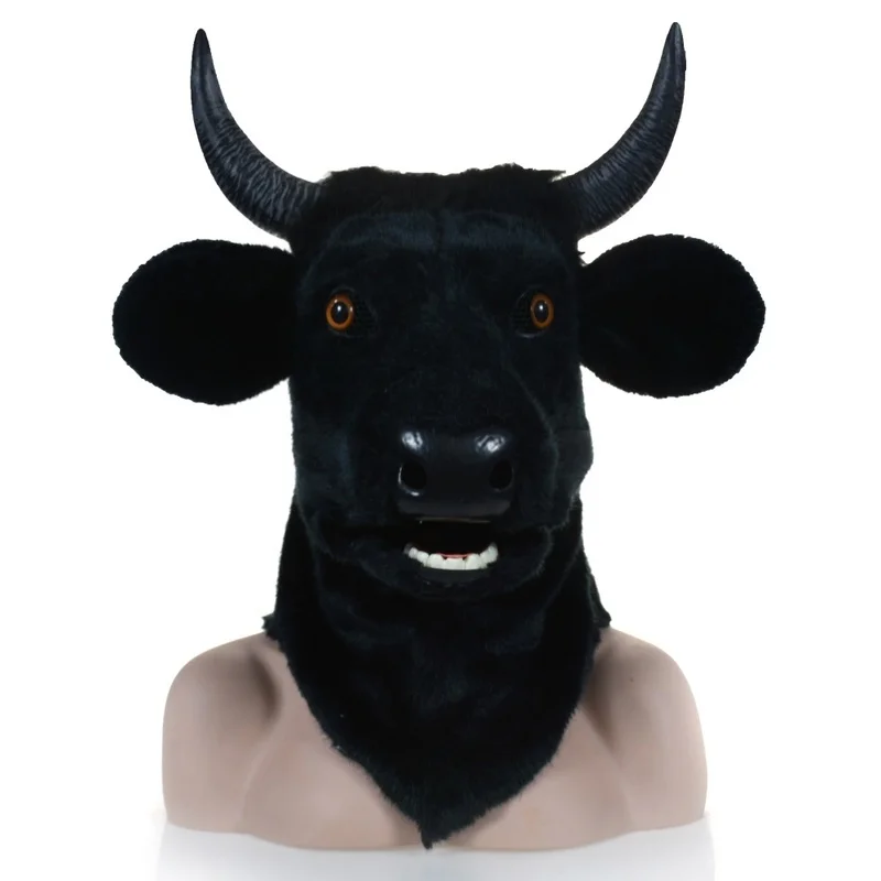 Simulated Animal Mask Halloween Supplies Black Bullhead Carnival Ad Mascot Costume Vibrato Shooting Props That Move Your Mouth