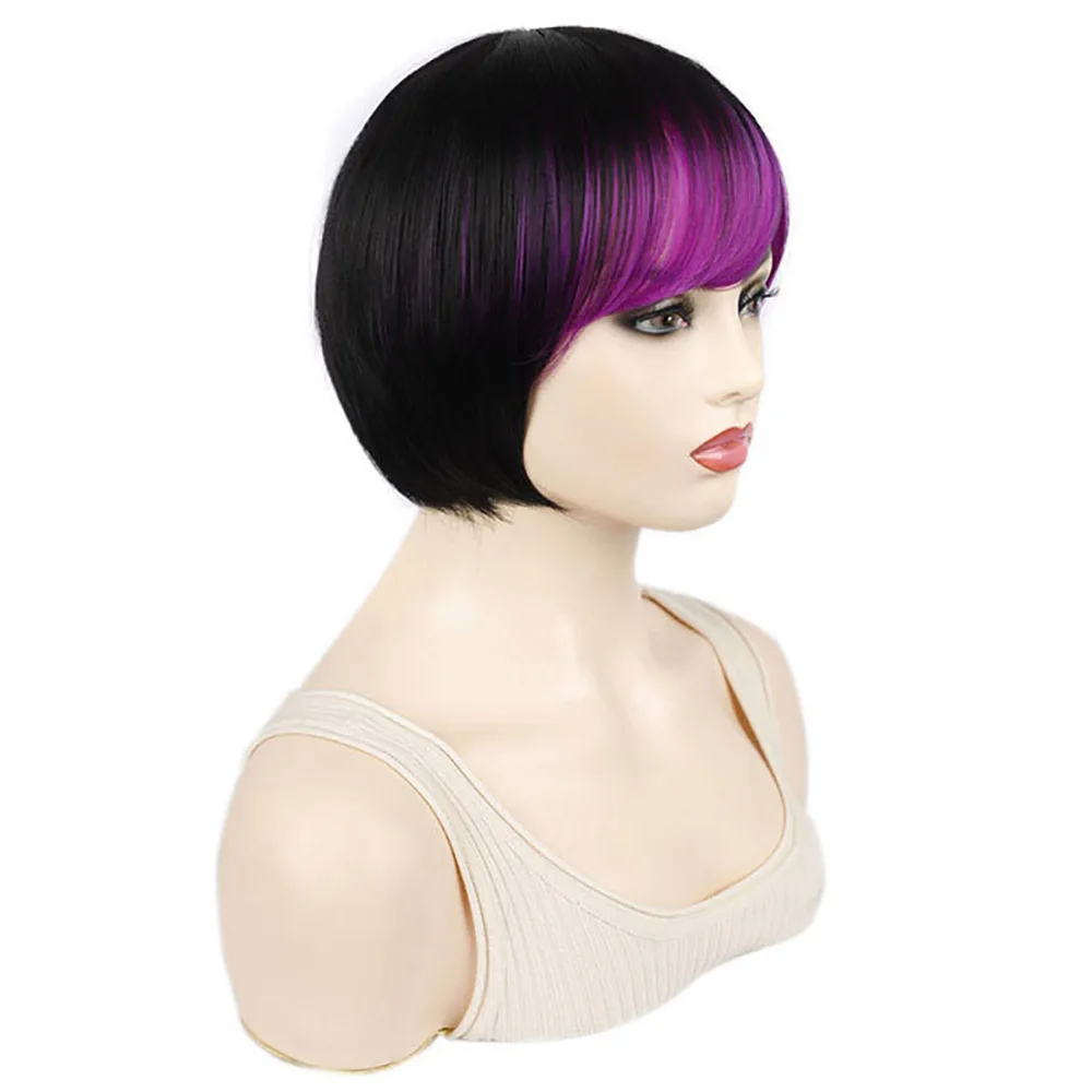 Jeedou Short Bob Ombre Wig for Women Black Root Gradient Color Bang Synthetic Straight Cosplay Party Wig