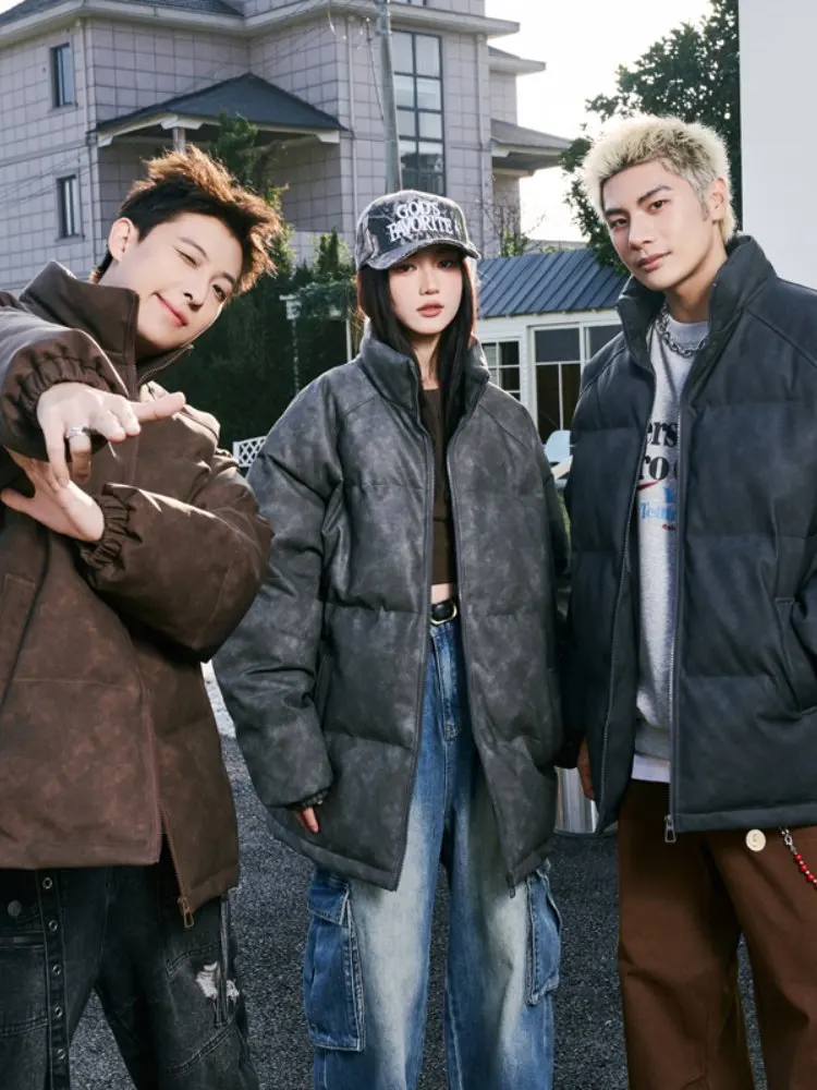 

Мужская утепленная зимняя куртка из хлопка и искусственной кожи, теплая, ветрозащитная, в стиле ретро, американский стиль, повседневная, с длинными рукавами, на молнии