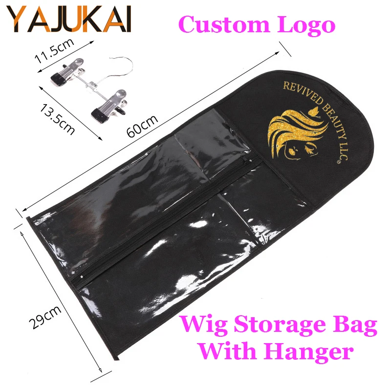 10Set Custom Logo Portable Wig Storage Bag With Hanger Package Suit Case Bag For Multiple Wigs Hair Extensions Storage Bag 60Cm