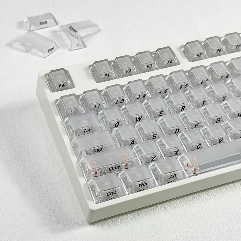 KUXM Keycaps - Frosted Transparent White 119 Keys Small Full Set Original Side-Engraved PC Semi-Transparent DIY No Bone Position