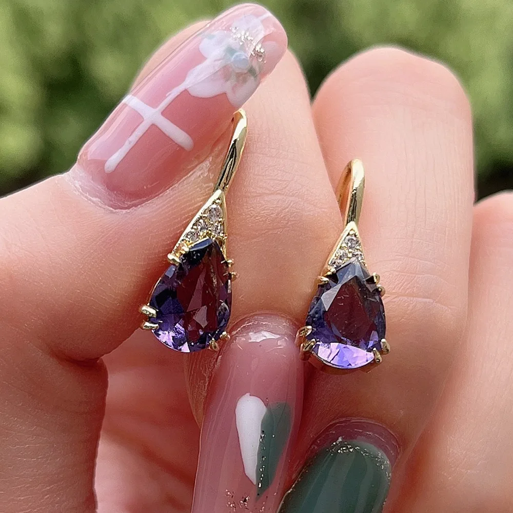 Luxury High Quality Micro-inlay 5A Zircon Purple Waterdrop-shaped Dangle Earrings for Women Banquet Party Designer Jewelry Gifts