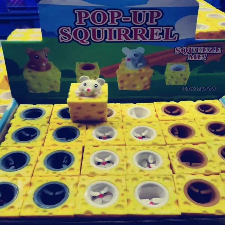 Pop Up Funny Mouse And Cheese Block Squeeze Anti Stress Toy Hide And Seek Figures Stress Relief Fidget Toys For Kids Adult