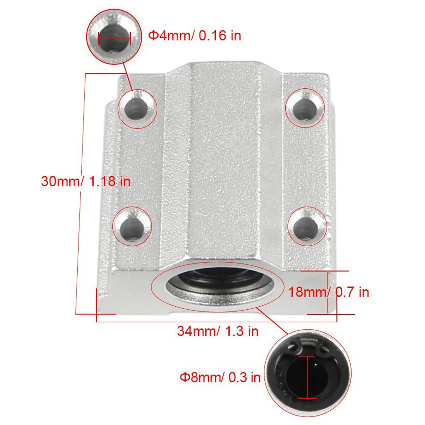 Stampante 3D Blocco di scorrimento Cuscinetto a movimento lineare Sfera SCS8UU Boccola da 8 mm per Anet A8 Prusa I3 4 pezzi