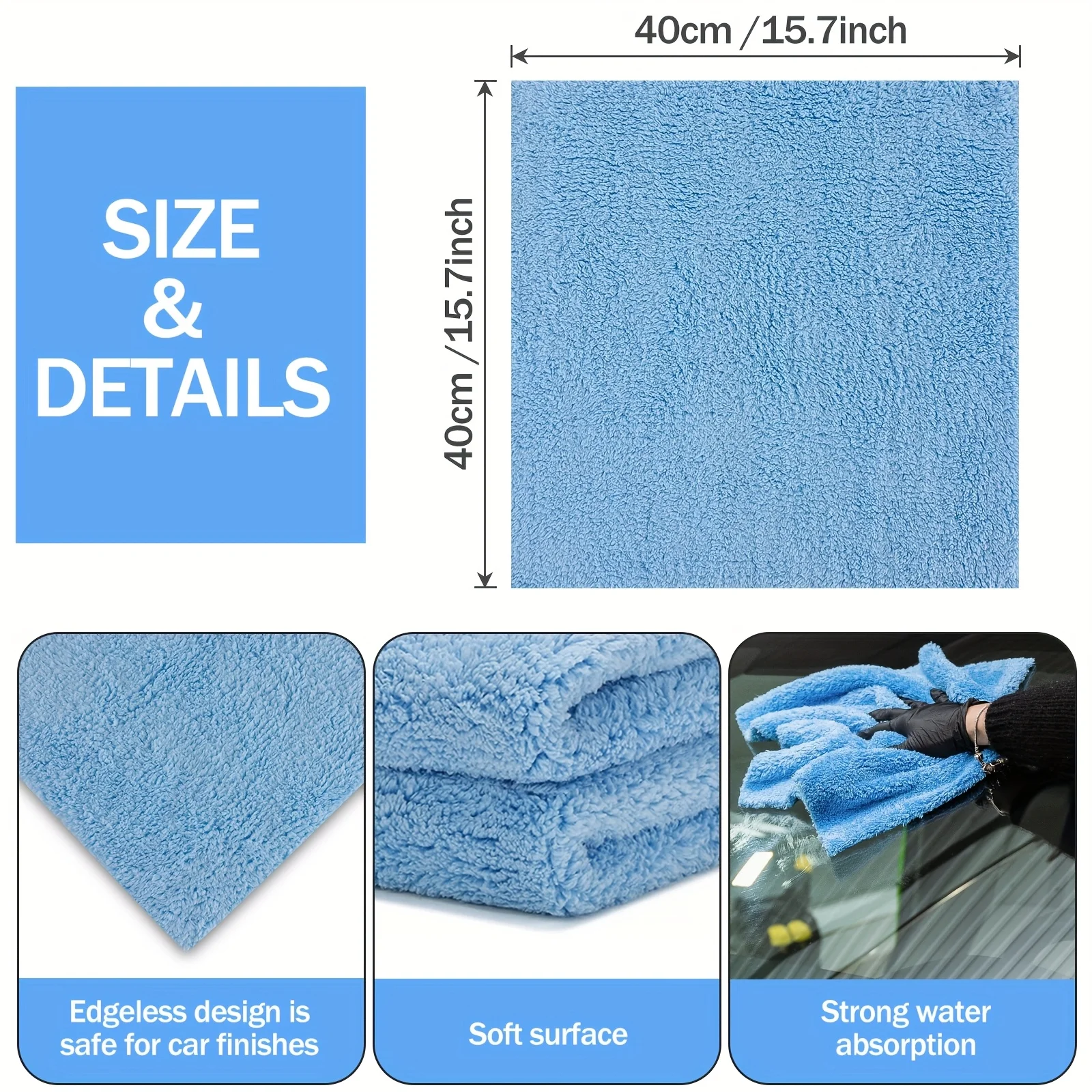 BEAR FORCE Microfiber Towels for Cars, Car Drying Wash Detailing Buffing Polishing Towel with Plush Edge less Microfiber Cloth