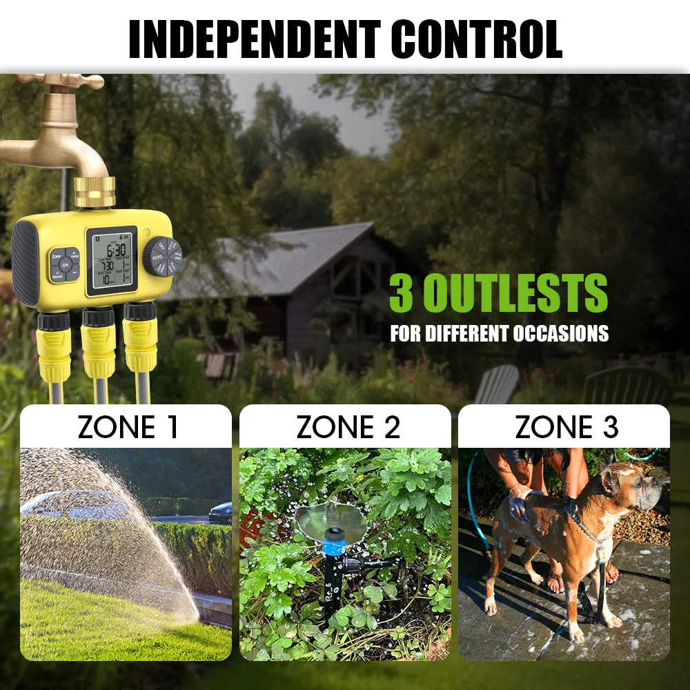 Insoma 3-Outlet التلقائي مؤقت مياه حديقة الري نظام الري التحكم المستقل أدوات مبرمج الرش #6