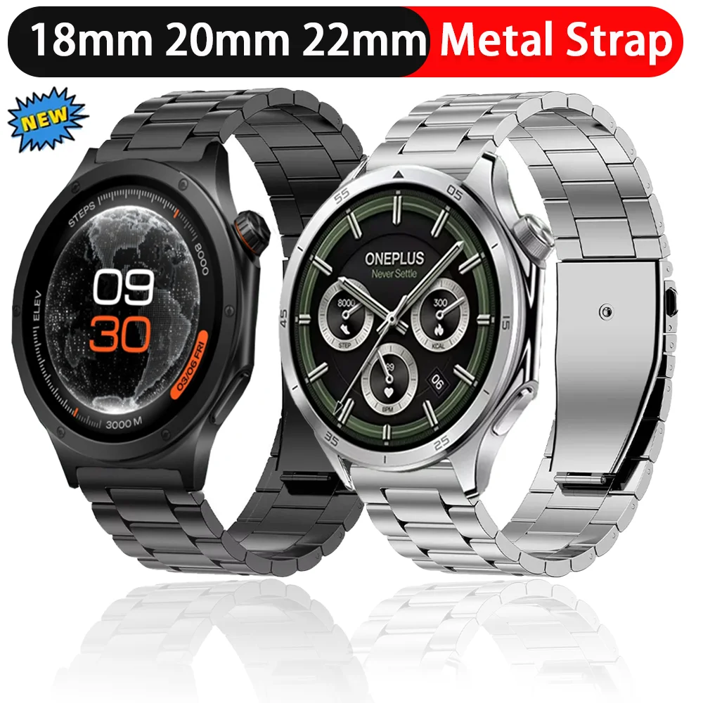 Bracelet en métal confortable de 18 mm, 20 mm, 22 mm pour Oneplus Watch Lite 4 3 43 mm 46 mm 2R, OPPO Watch S X3 Mini X2 4 Pro