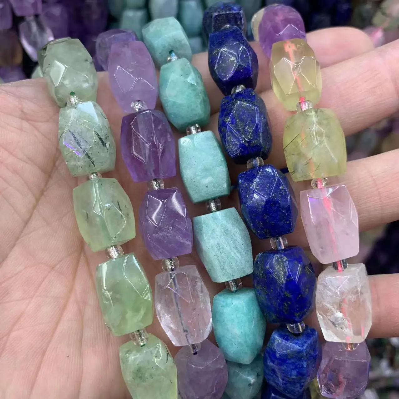 

Natural Gemstone Beads For Jewelry Prehnite Amethyst Black Tourmaline Lapis Lazuli Amazonite Smoky Quartz Red Strawberry Quartz