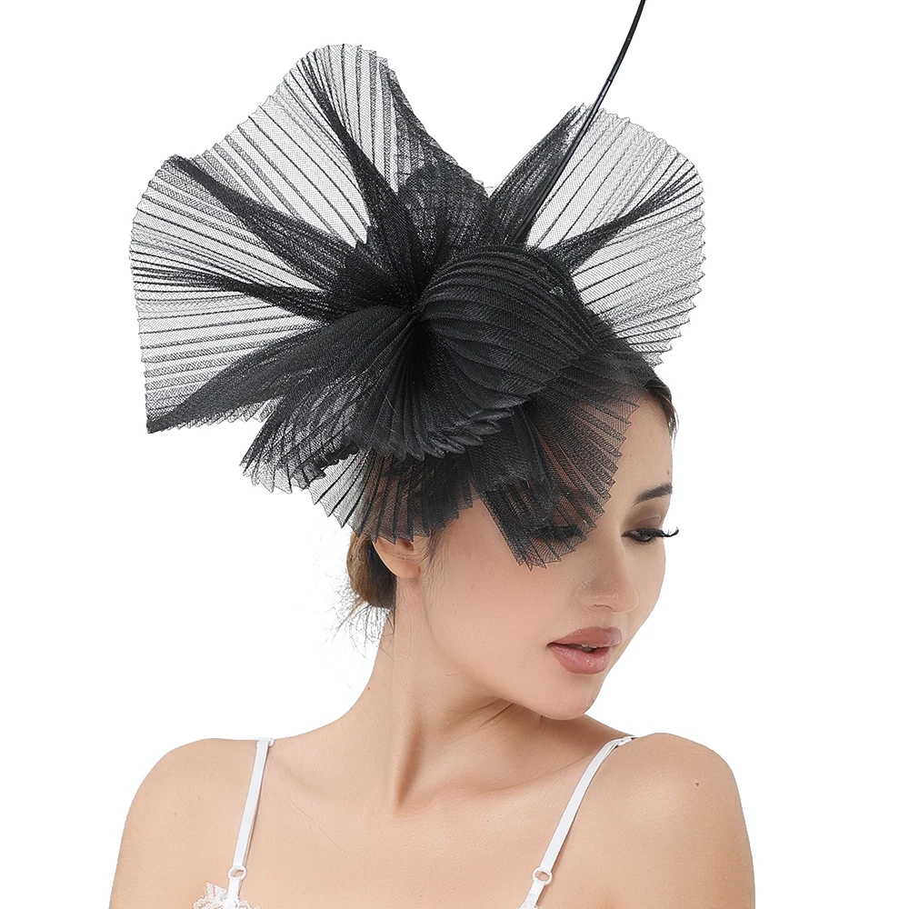 エレガントなメッシュのファシネーター、花嫁のためのウェディングハット、シックなチュールのヘッドウェア、女性のためのファッショナブルなヘアアクセサリー、教会の結婚式に