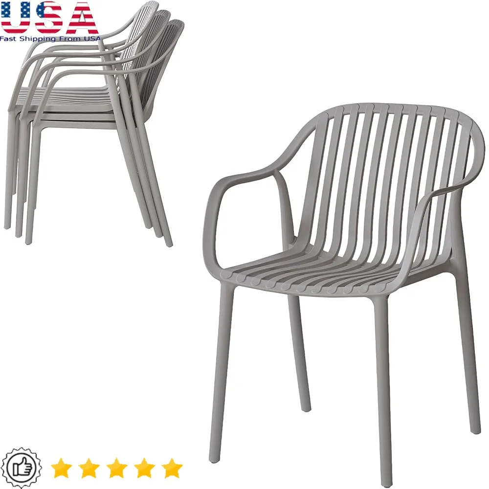 

Modern Stackable Plastic Dining Chairs Set of 4 Weather-Resistant Armchairs Outdoor Indoor Use Patios Cafes Dining Rooms