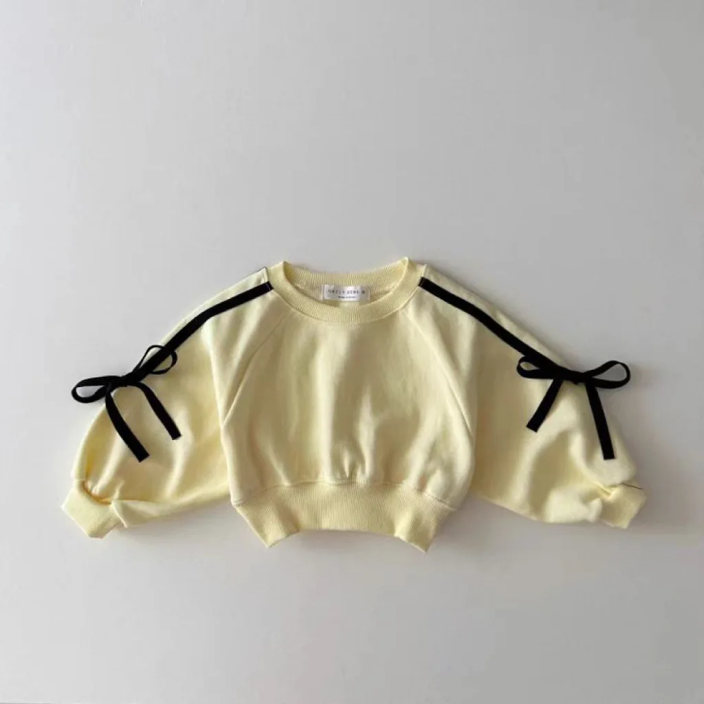 2024 Spring Autumn Tracksuit Girl Children Bow Striped Splicing Long Sleeve Tops+ Pants 2pcs Fashion Baby Cotton Sweatshirt Set