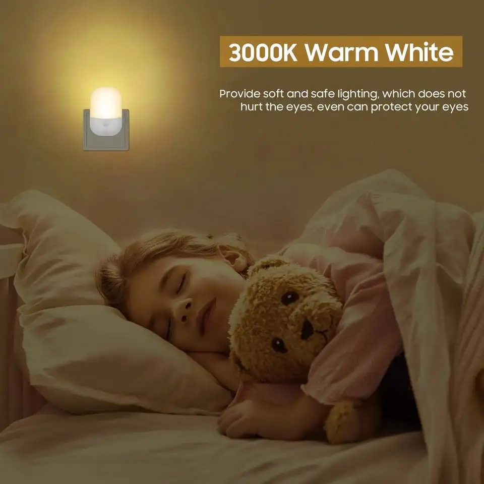 Plug in Night Light, Warm White LED Nightlights with Smart Dusk to Dawn Sensor for Kids, Nursery, Ideal for Bedroom, Bathroom