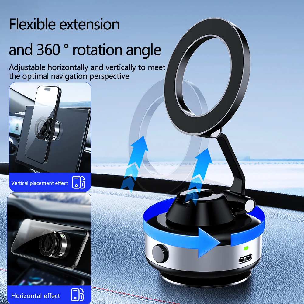 X98 Magnetischer Handyhalter 360 Grad Drehbar Faltbar Elektrische Vakuum-Saugnapf Handyhalterung für Auto-Navigationshalterung