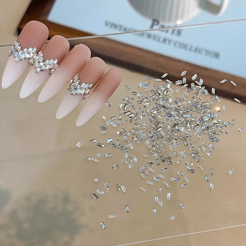Novo diy zircão brilhante quadrado retangular prata kit de decoração de unhas feito de pérola zircão material para deslumbrante arte do prego brilhante