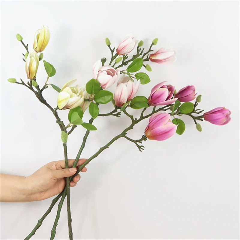 

High Quality Real Touch Latex Magnolia Artificial Flower Branches With Leaf For Home Living Room Table Decoration 10Pcs