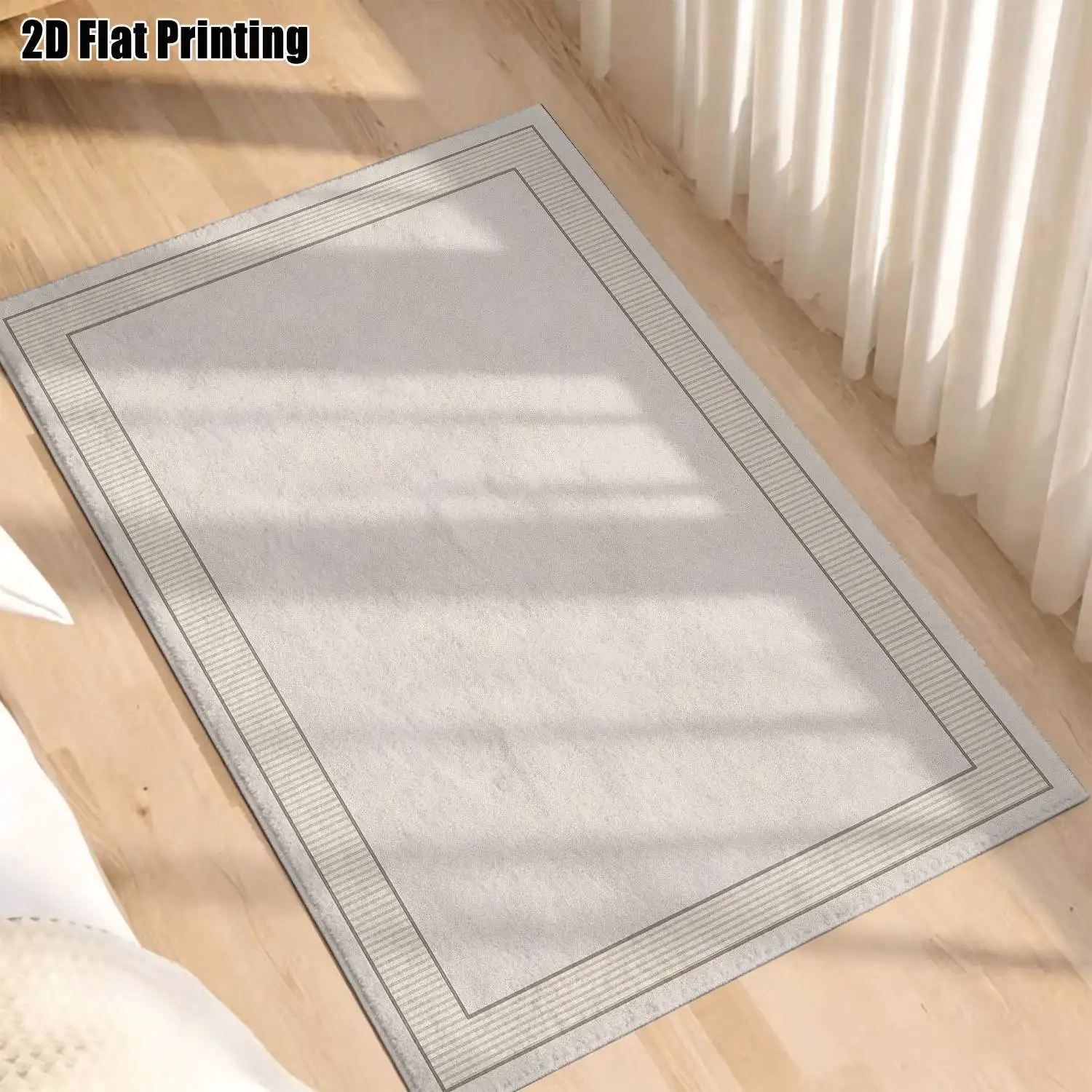 1Pc 2D Printed Beige Geometric Striped Nordic Modern Minimalist European Home Decor Carpet, Multiple Sizes, Machine Washable, Suitable for Entrance, Dining Room, Foyer, Bedroom, Living Room