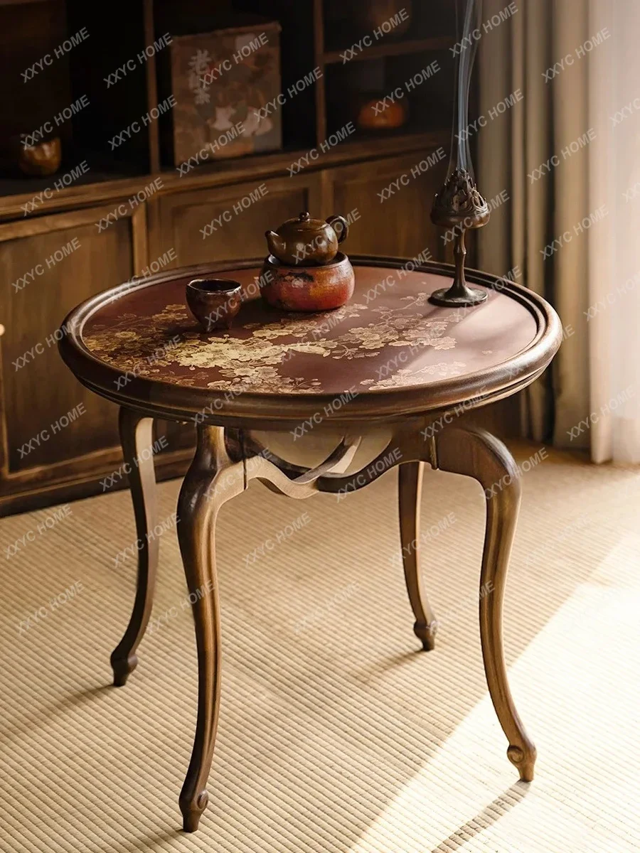 JJNew Chinese Pure Copper Black Walnut Afternoon Tea Solid Wood Table
