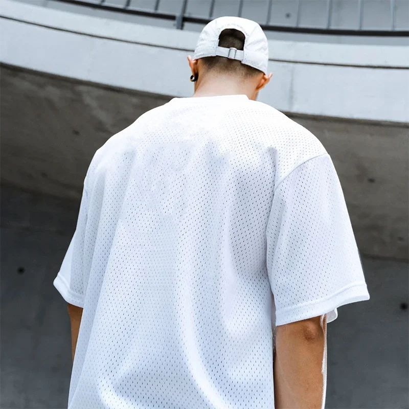 T-shirt Respiré à Col Rond pour Homme, Épaules Tombantes, Hip Hop, Course à Pied, Maille, Demi Manch