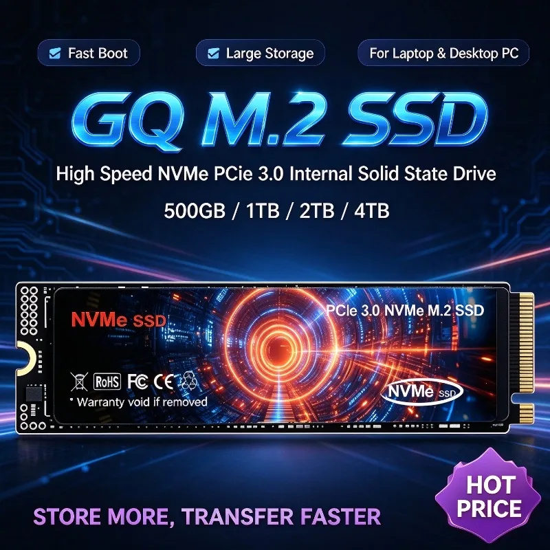 GQ M.2 NVMe SSD 500GB 1TB 2TB 4TB PCIe 3.0 Built-in Solid State Drive Hard Disk for Laptop Desktop PC Ultra Fast Gaming