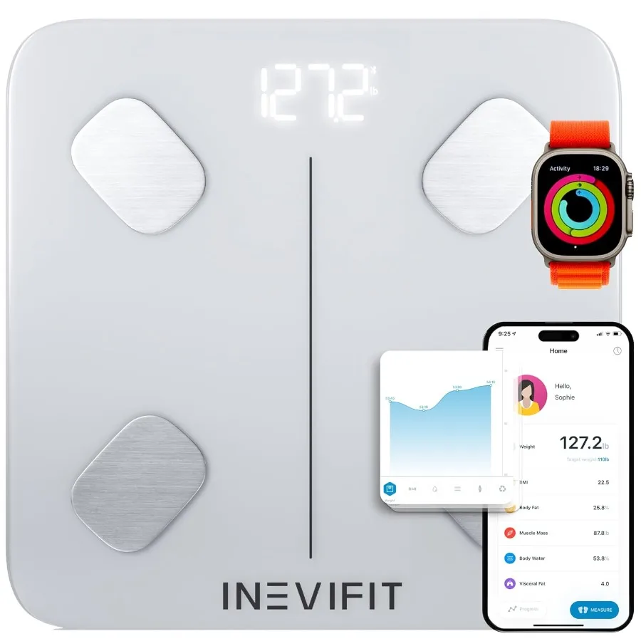 

INEVIFIT Smart Body Fat Scale with Highly Accurate Bluetooth Digital Bathroom Body Composition Analyzer for Home Use Measures W
