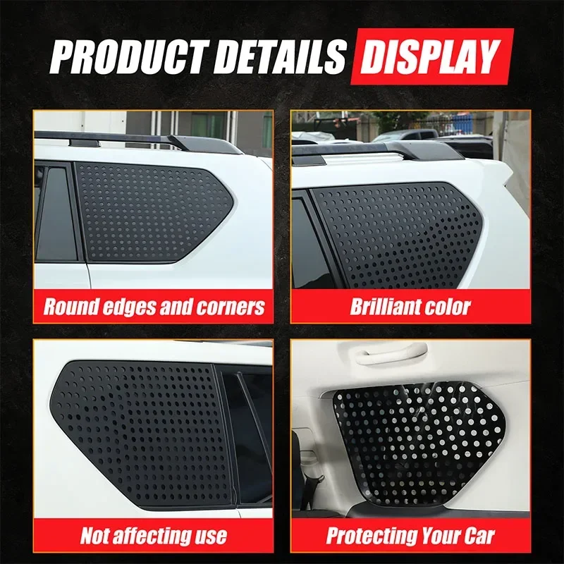 

For Toyota Land Cruiser Prado 150 2010-2023 Aluminum Alloy Black Car Rear Triangle Window Honeycomb Panel Sticker Accessories
