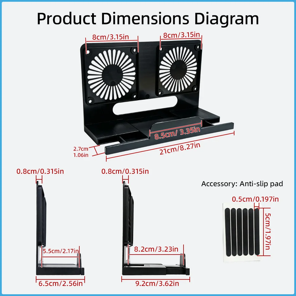L-Shaped Dual 8cm Fan Cooler Bracket ABS Fan Stand Max 8.2cm Width Fit Retractable Base For Modem Router TV Box Switch Dock Pad