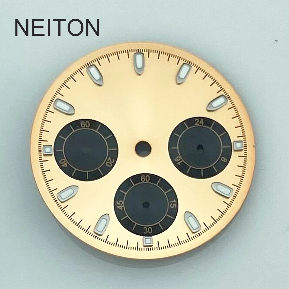 Neiton Watch Dial 29.5mm Fit VK63 Movement Panda Meteorite Dial Green Luminous High Quality Watch Modification Accessories