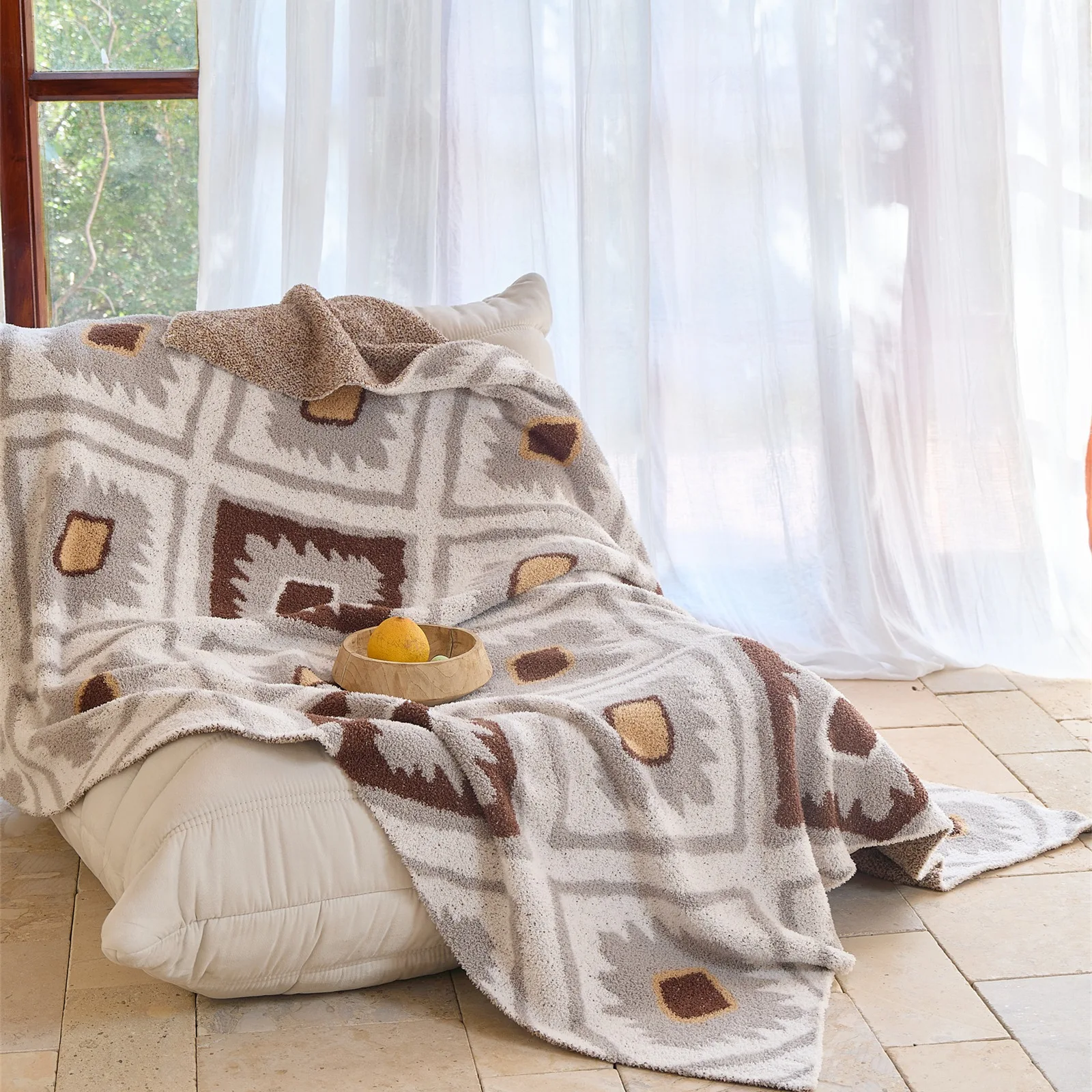 Vintage Geometric Class A Half-edge Fleece Knitted Blanket Sofa Blanket Office Nap Shawl Blanket
