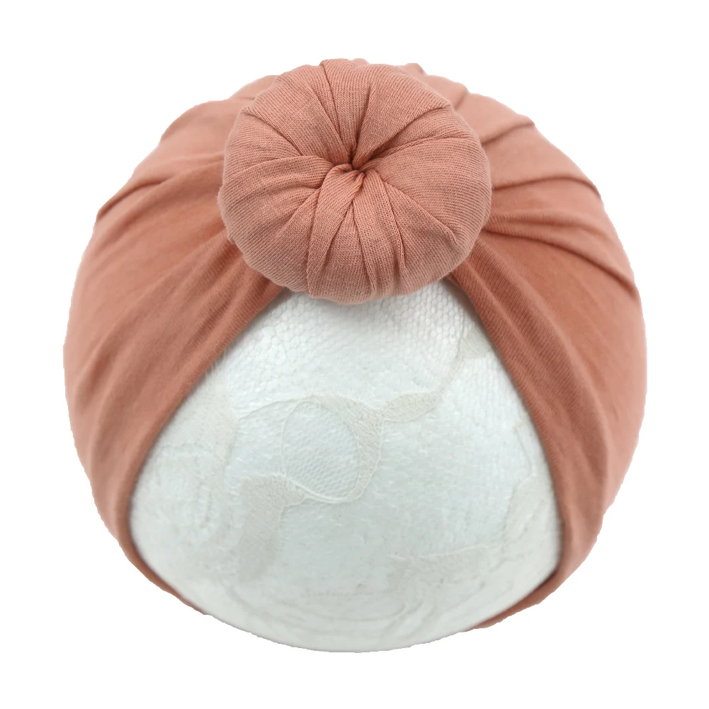 Solid Cotton Donuts Baby Boy Girls Cap Hat 0-4T Sweet Newborn Skullies Beanies Soft Turban India Topknot Headwraps Accessories