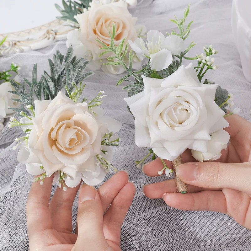 

White Brooches Groom Pin Brooch Pin Wedding Boutonniere Bride Bridesmaid Wrist Corsage Bridesmaid Bracelet Flower Wedding Supply