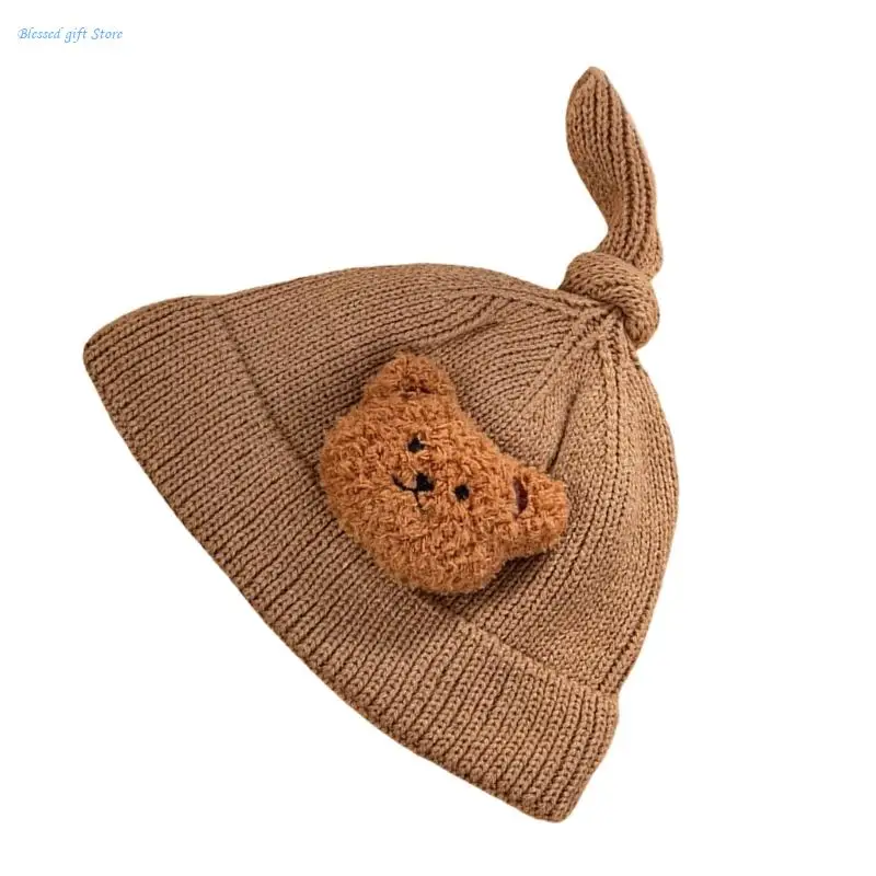 Comfortable Baby Knitted Hat Newborns Headwear Soft & Breathable Knotted Hat Solid Color Ear Protections Fetal Caps image 3