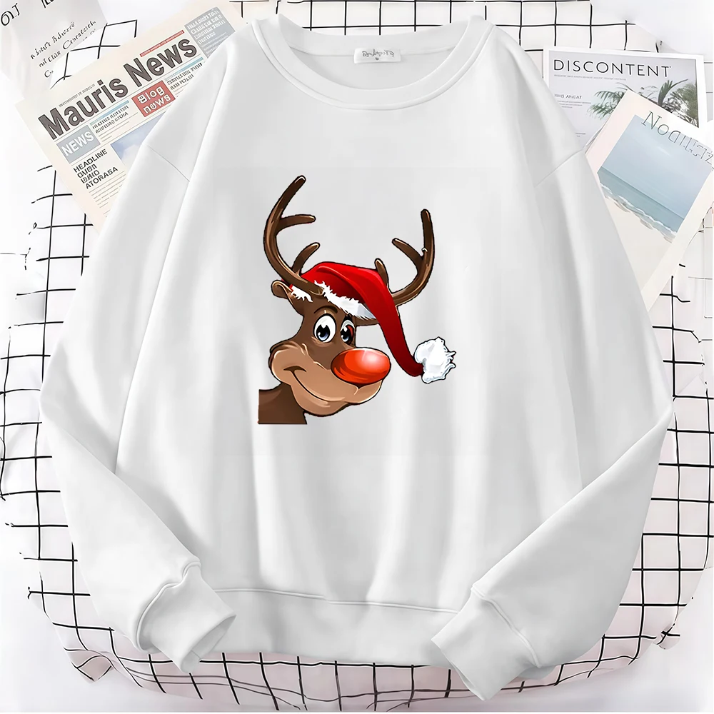 عيد الميلاد الأيائل طباعة المرأة هوديس الخريف الشتاء عيد ميلاد سعيد كم طويل البلوز عارضة البلوز جولة الرقبة للجنسين قمم