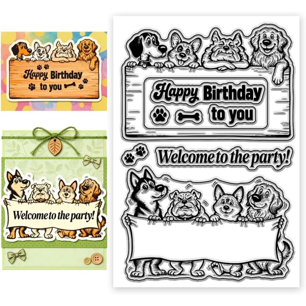 Lustige Hunde-Banner-Stempel, lustige Tierstempel, Tier-Randstempel, transparente Stempel für DIY-Scrapbooking und Karten