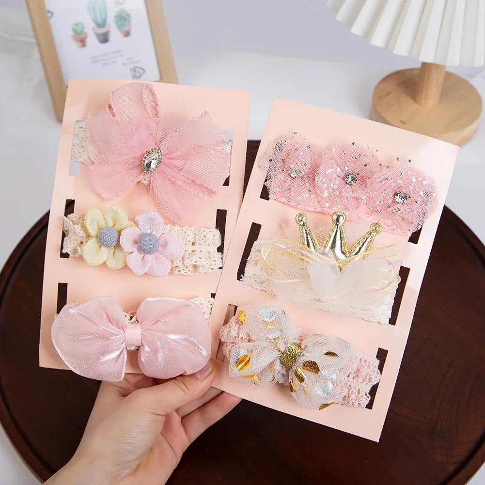 

3pcs/lot Nylon Elastic Bow Headband Baby Chiffon Flower Ribbon Hairbow Set Kids HairBands Tiara Crown Girl Hair Accessories Gift