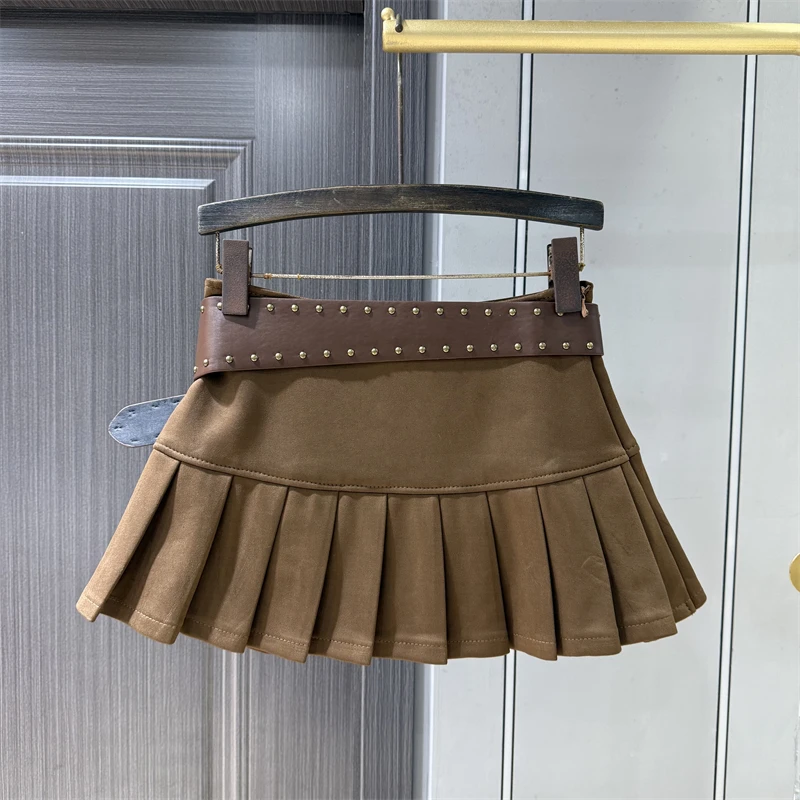 College style age reducing deer skin velvet pleated short skirt for women autumn new slimming anti exposure A-line skirt