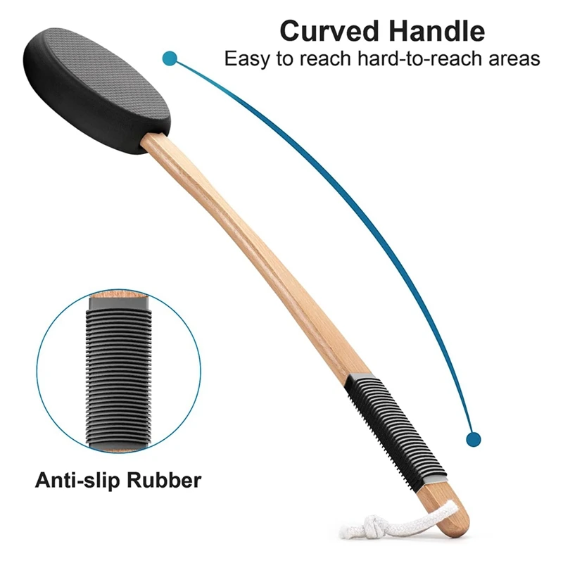 Aplicador de loción para espalda con mango largo y 1 almohadillas reemplazables, ideal para jóvenes y ancianos-Negro.