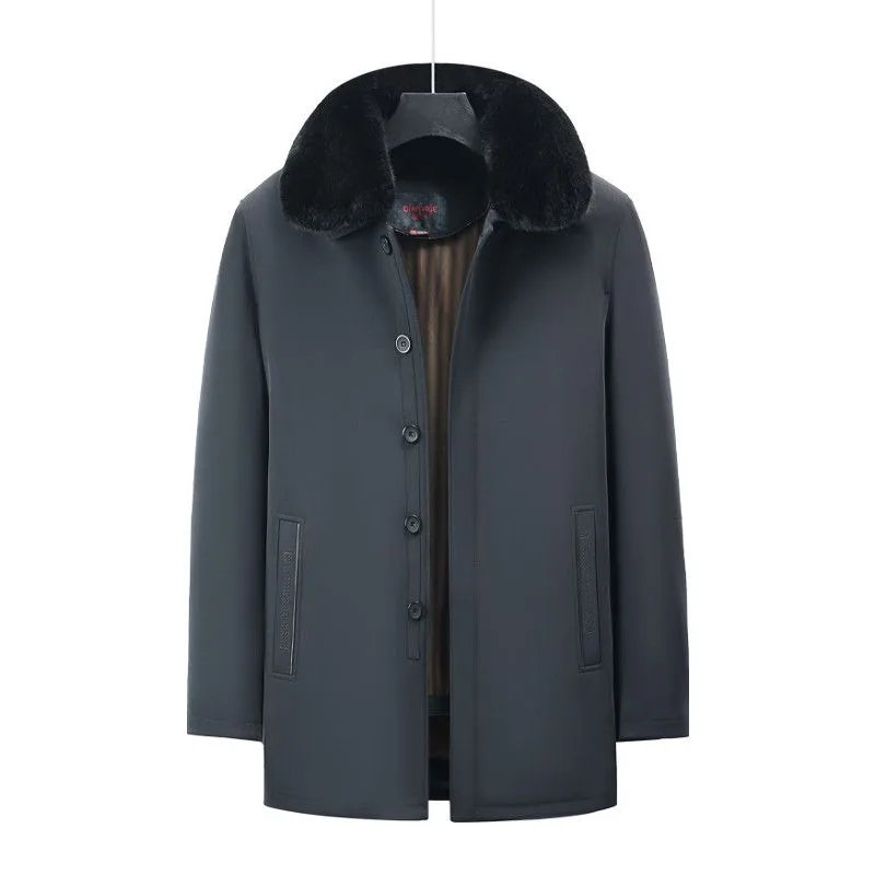 Casaco de pele de vison falso masculino de uma peça adicionado lã espessamento high-end pele inverno pessoas idosas de meia-idade destacável jaqueta externa