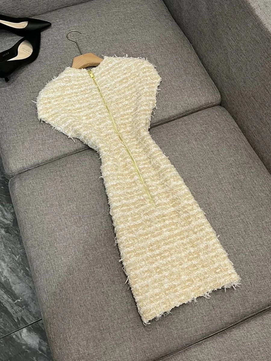 Ele ort Sve round Ne Knit Dr Faionable Tassel Trim Metal Bule French Sle للسيدات Premium Quali Spring D... #2