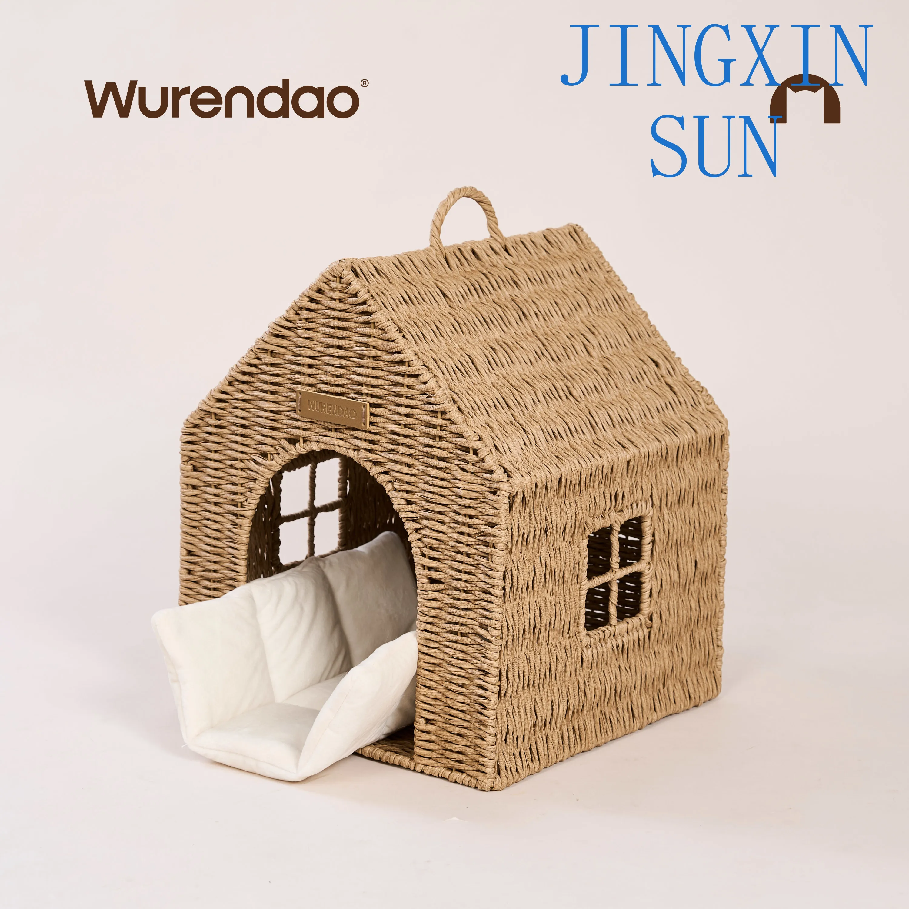 Thickened winter four-season universal semi-closed rattan hut cat nest