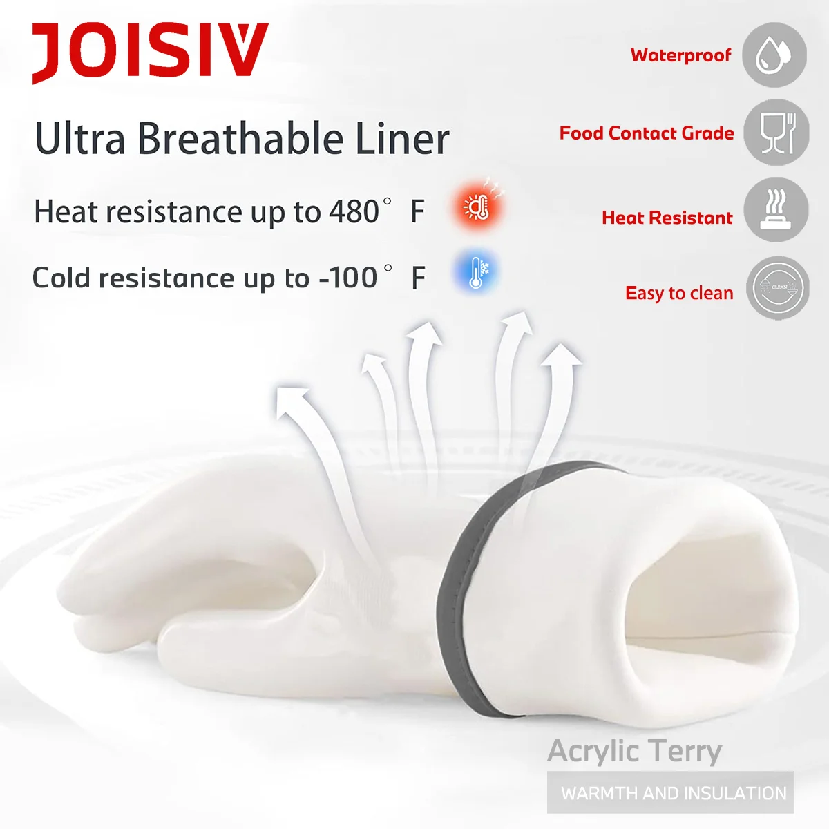 Imagem -03 - Luvas de Silicone Branco com Clipe Luvas à Prova de Graxa Fáceis de Limpar Perfeitas para Grelhar100 ° c a 480 ° f Par